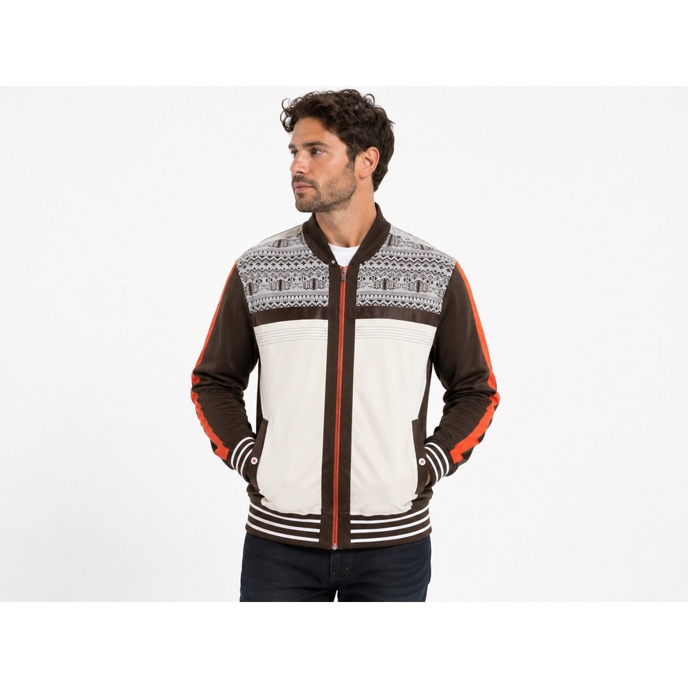 Sean John Track Jacket Mens 3XLT Brown Cream Orange Full Zip Big Tall